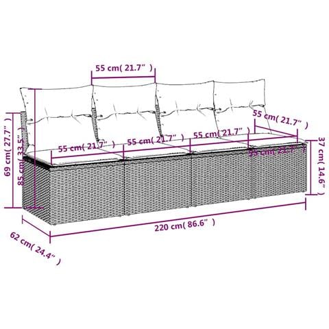 | Divano da giardino | Grigio 220 x 62 x 69cm polyrattan - Foto 8