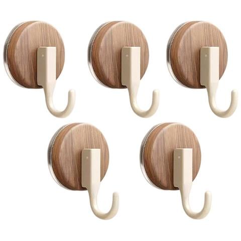 Ganci Con Ventosa Effetto Noce - Confezione Da 5, Abs, Blocco A Pressione, Montaggio Senza Fori Per Cucina Bagno Soggiorno White - Foto 1