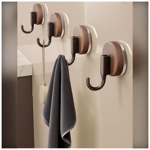 Ganci Con Ventosa Effetto Noce - Confezione Da 5, Abs, Blocco A Pressione, Montaggio Senza Fori Per Cucina Bagno Soggiorno White - Foto 2