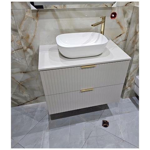 | Mobiletto - 80 cm | Beige opaco - tonalità cachemire | L /H /D 80/57/46 cm | Piano beige, mobili bagno, mobiletto - Foto 10
