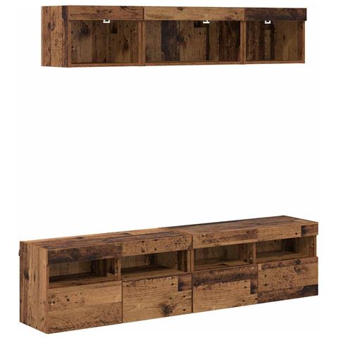 Unità a muro per TV con LED 5 pcs Legno vecchio 80 x 30 x 40 cm - Foto 1