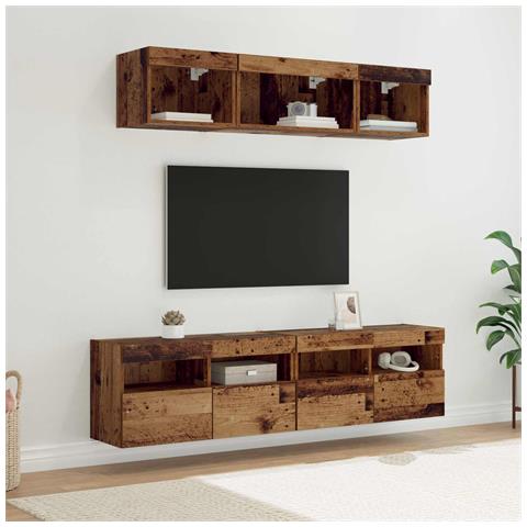 Unità a muro per TV con LED 5 pcs Legno vecchio 80 x 30 x 40 cm - Foto 2