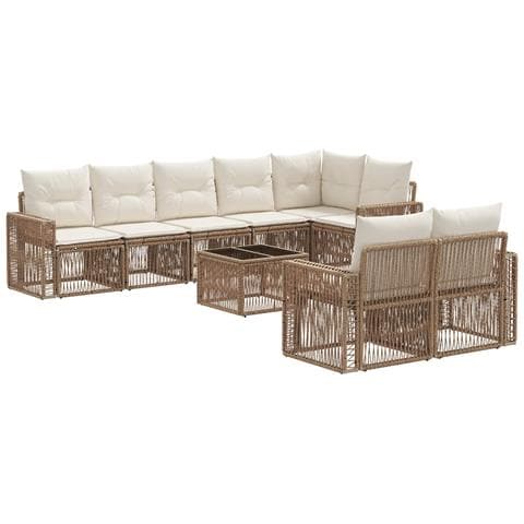 Set Divano da Giardino 9 pcs Beige e Bianco Crema polyrattan - Foto 1