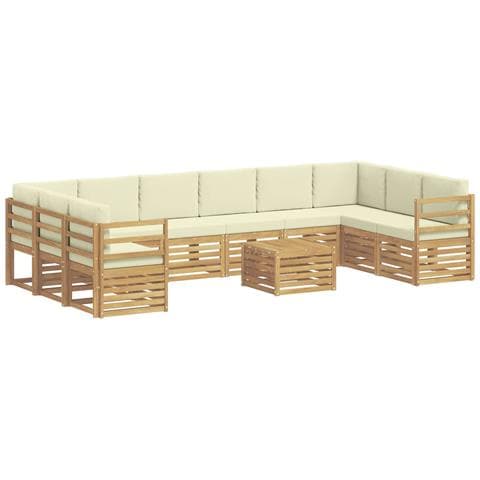 Set di divani da esterno 11 pcs Bianco e Crema Poliestere - Foto 1