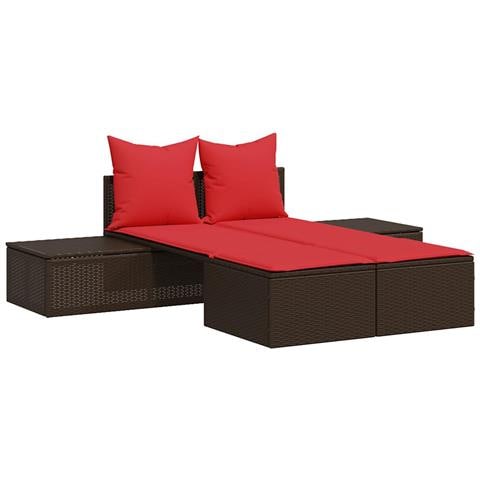 Lettino prendisole doppio con Cuscini in Polyrattan Marrone - Foto 1