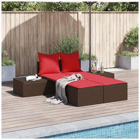 Lettino prendisole doppio con Cuscini in Polyrattan Marrone - Foto 2