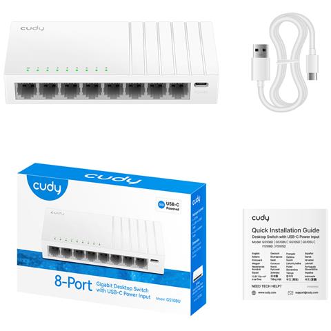 8-Port Gigabit Switch with USB-C Power Input, GS108U 2.0 Non gestito Gigabit Ethernet (10/100/1000) Bianco - Foto 2