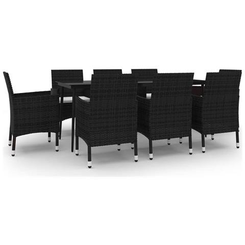 Set Da Pranzo Per Giardino 9 Pz Con Cuscini Polyrattan E Vetro - Foto 1