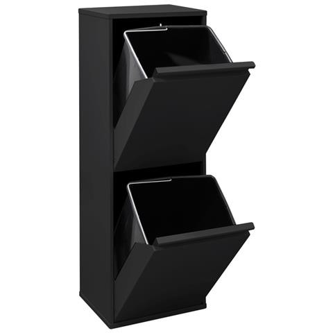 Basic Cr206-b Pattumiera Per Raccolta Differenziata, 2 Secchi, Mobile D'acciaio Per Differenziata, 2 X 17 L (34 L), Nero - Foto 2