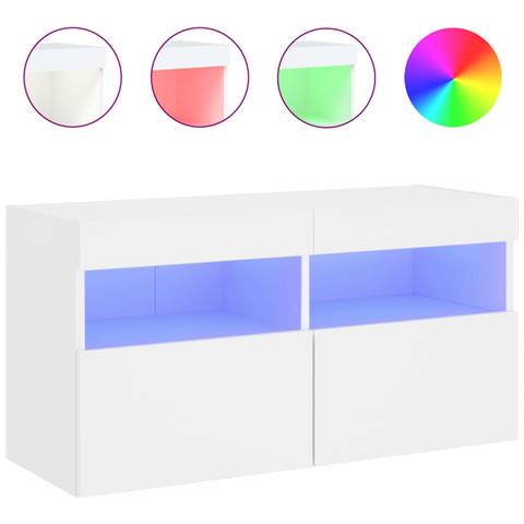 Mobile Tv A Parete Con Luci Led Bianco 80x30x40 Cm - Foto 2