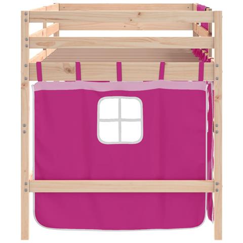Letto A Soppalco Con Tende Bambini Rosa 80x200 Cm Massello Pino - Foto 10