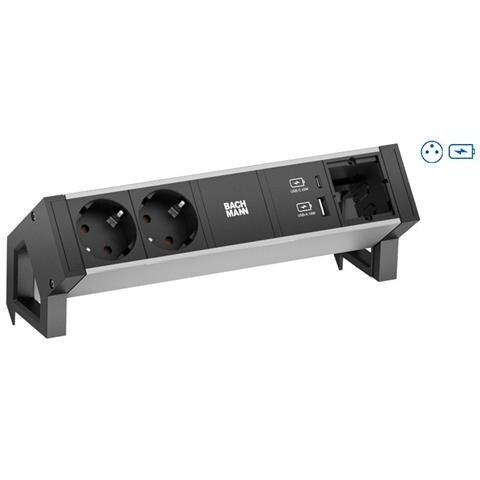 Desk 2 Alu Prolunghe E Multiple 2 Presa (e) Ac Interno Alluminio, Nero - Foto 1