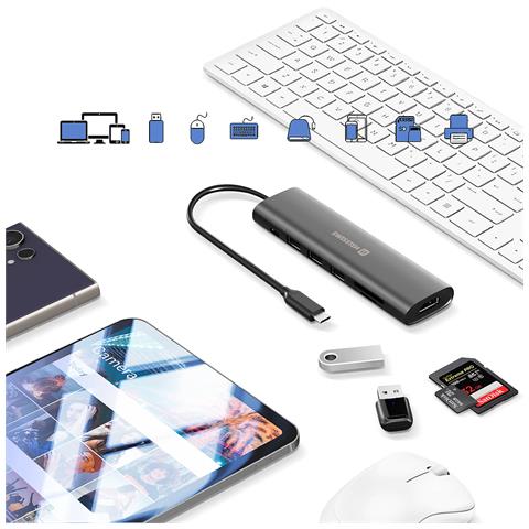 Adattatore Multiporta Usb-c 100w + Hdmi 4k + 3 Usb + Lettore Schede Sd, Nero - Foto 2