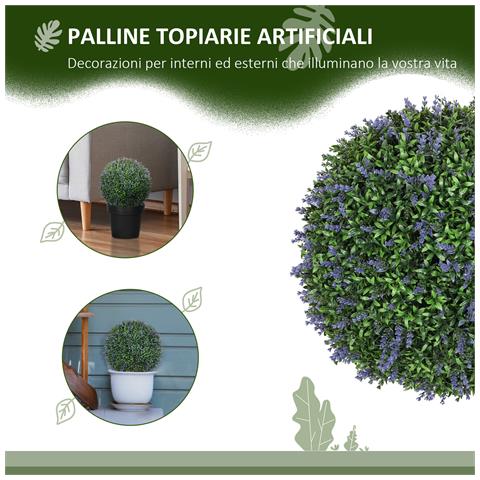 Set di 2 Piante Artificiali a Sfera con Fiori di Lavanda per Casa e Giardino Ø42 cm, Verde e Viola - Foto 2