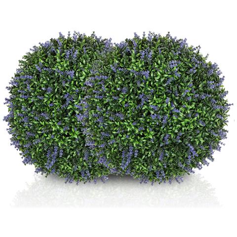 Set di 2 Piante Artificiali a Sfera con Fiori di Lavanda per Casa e Giardino Ø42 cm, Verde e Viola - Foto 1
