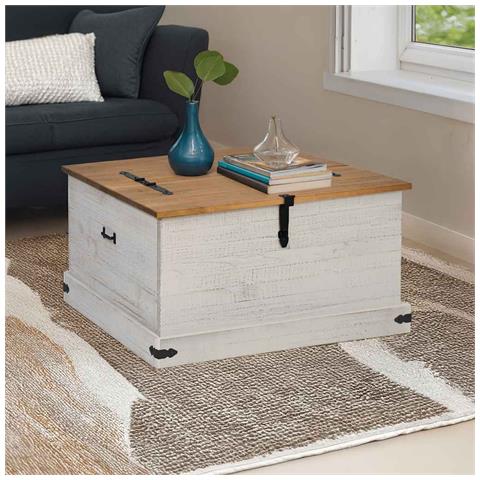 Cassapanca Halden Bianco 91x91x47 Cm In Legno Massello Di Pino - Foto 1