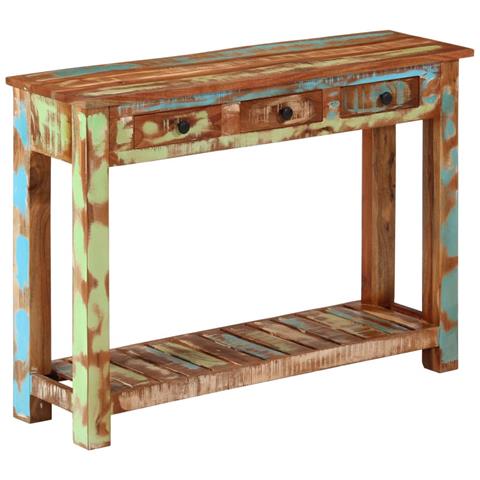 Tavolo Consolle 110x30x76 Cm In Legno Massello Riciclato - Foto 2