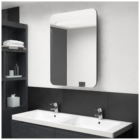 Armadietto Bagno Con Specchio E Led Antracite 60x11x80 Cm - Foto 7
