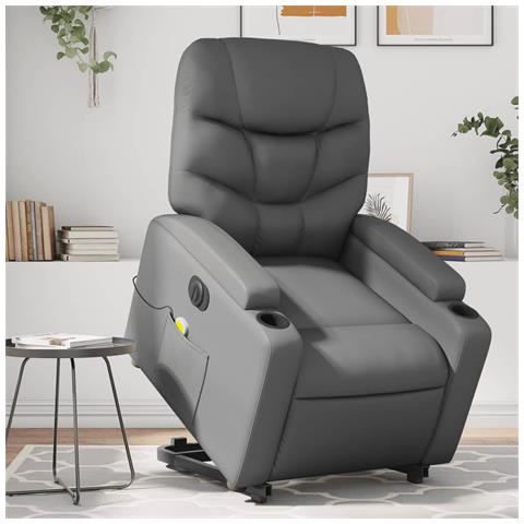 Lusso Casadino -  Poltrona Alzapersona Elettrica Reclinabile Grigio In Similpelle - Foto 8