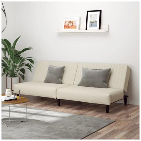 Divano Letto A 2 Posti Crema In Velluto - Foto 8