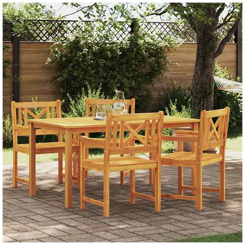 Set da Pranzo da Giardino 5 Pezzi in Legno Massello di Acacia - Foto 2