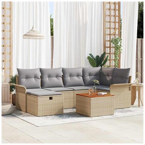 Set Divano da Giardino da 7 Pezzi con Cuscini Beige in Rattan Polietilene - Foto 2
