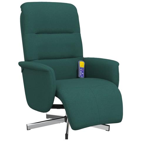 Poltrona Reclinabile Massaggio Poggiapiedi Verde Scuro Tessuto - Foto 1