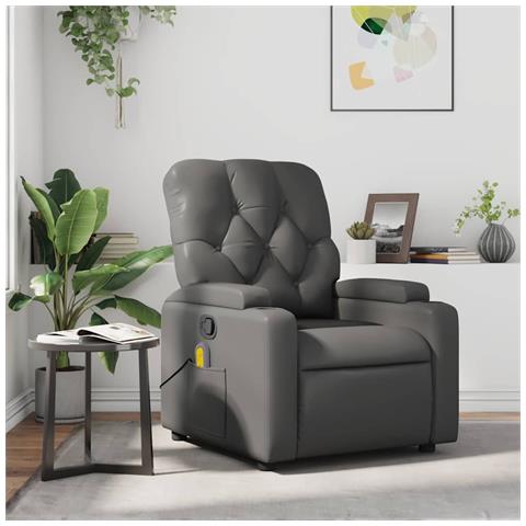 Poltrona Massaggiante Reclinabile Grigia in Similpelle - Foto 2