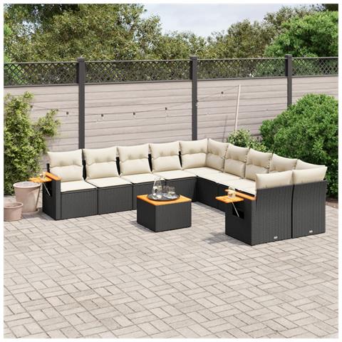 Set Divani da Giardino 11 pz con Cuscini in Polyrattan Nero - Foto 2