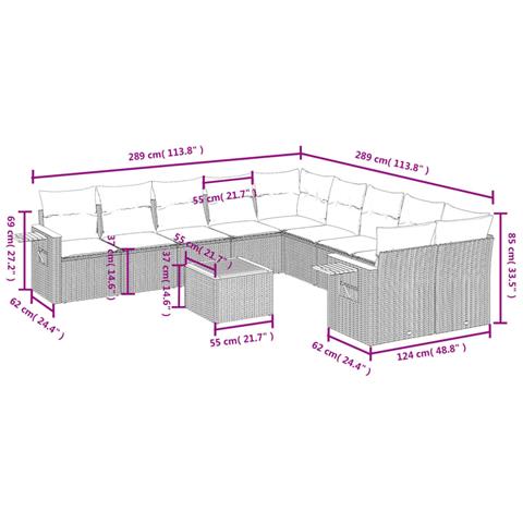 Set Divani da Giardino 11 pz con Cuscini in Polyrattan Nero - Foto 3