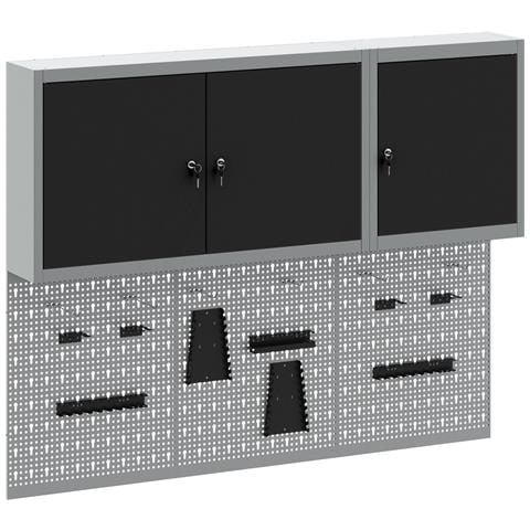 Set da 5 Pezzi di Armadio per Utensili e Pannello Magnetico da Montare a Muro in Metallo Nero - Foto 1