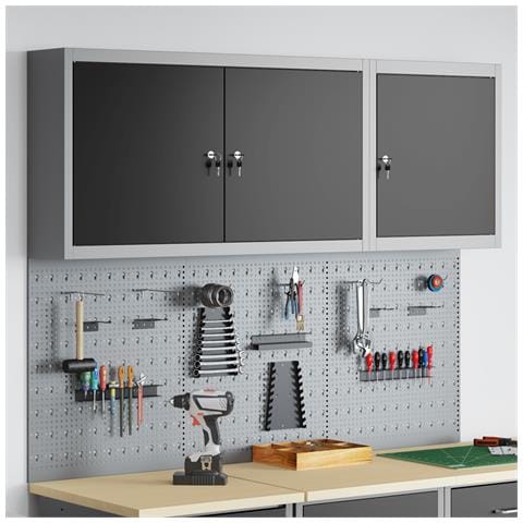 Set da 5 Pezzi di Armadio per Utensili e Pannello Magnetico da Montare a Muro in Metallo Nero - Foto 2