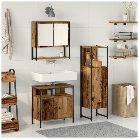 Set di Mobili da Bagno 3 Pezzi Legno Antico - Foto 2