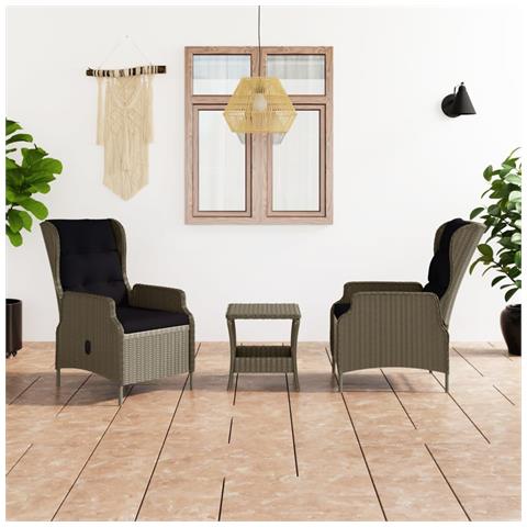 Set Divani Da Giardino 3 Pz Con Cuscini In Polyrattan Marrone - Foto 8