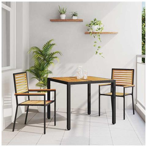 Set da Pranzo per Giardino 3 pcs Nero 90 x 90 x 75 cm - Foto 2