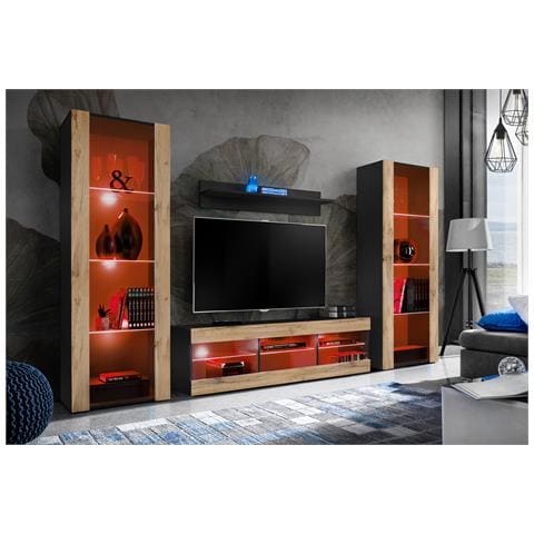 Komodee, Set di mobili porta TV Tivoli Grande RTV, Nero Wotan, LED RGB, Larghezza 250 cm x Altezza 159 cm x Profondità 35 cm, Per soggiorno, Camera da letto - Foto 2