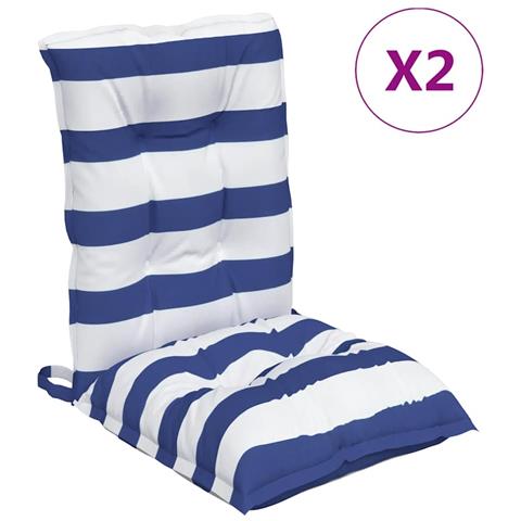 Cuscini Sedia Schienale Basso 2 pz a Righe Blu e Bianche Oxford - Foto 1
