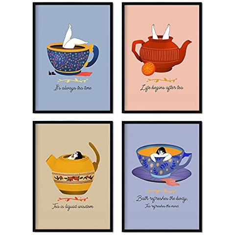 Set Di 4 Stampe Di Pacchi Da Tè 2. Poster Con Illustrazioni Per Amanti Del Tè E Del Caffè. Decorazione D'interni Senza Cornice A4 - Foto 1