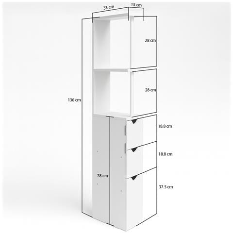 Mobile Bagno Alto Salvaspazio In Legno Con 3 Cassetti E 2 Ripiani 33x15x136cm - Foto 2