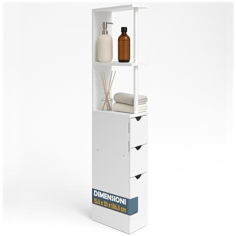 Mobile Bagno Alto Salvaspazio In Legno Con 3 Cassetti E 2 Ripiani 33x15x136cm - Foto 1