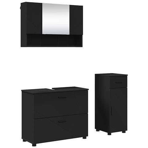 Set di mobili per il bagno con cassetto con porta 3 pcs Nero - Foto 1