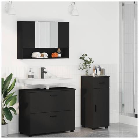 Set di mobili per il bagno con cassetto con porta 3 pcs Nero - Foto 2