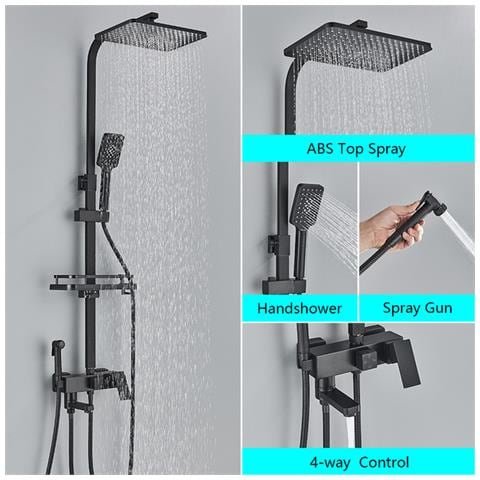 Colonna doccia, Blackswan, tipo M130, modello nero opaco regolabile, con bocca girevole, doccia ad alta pressione e mensola, misura 29 cm - Foto 2