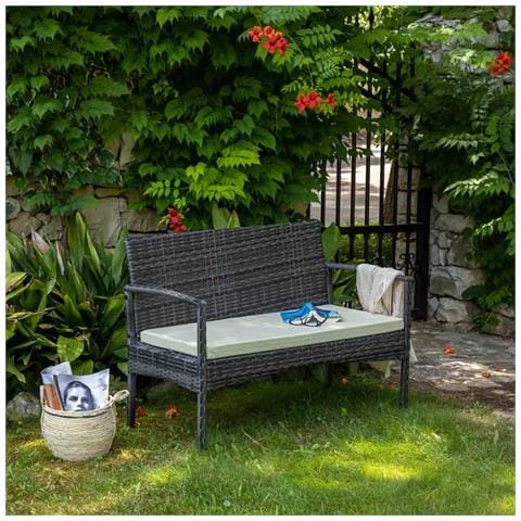 Panchina In Rattan Grigio 110x55x85h Cm - Foto 2