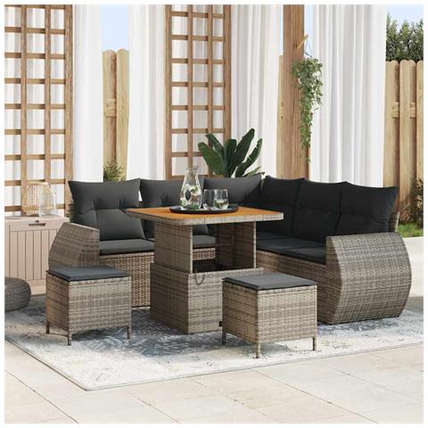 Set Divano da Giardino con cuscino 8 pcs Grigio polyrattan - Foto 2