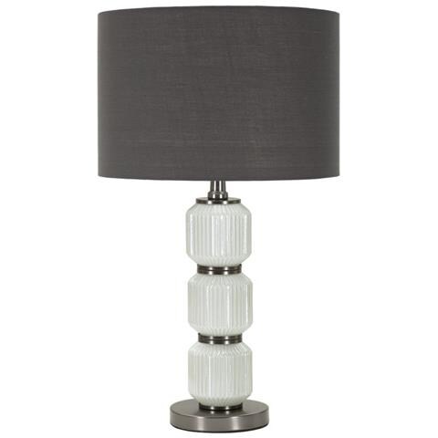 Lampada Da Tavolo Bright Three In Vetro Bianco E Grigio Con Paralume In Tessuto — Ø 32,5 Cm - Foto 1