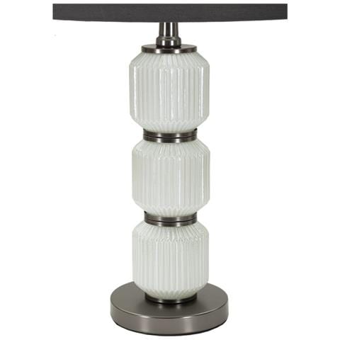 Lampada Da Tavolo Bright Three In Vetro Bianco E Grigio Con Paralume In Tessuto — Ø 32,5 Cm - Foto 2