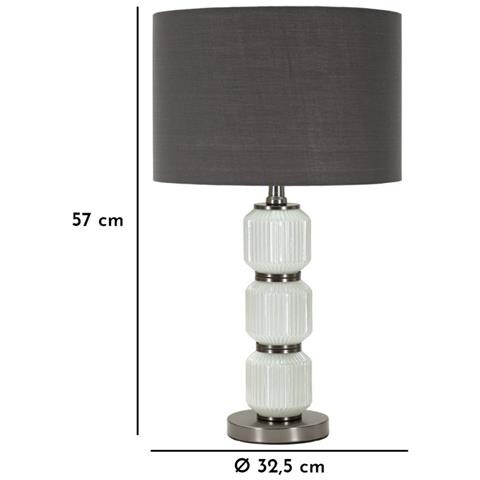 Lampada Da Tavolo Bright Three In Vetro Bianco E Grigio Con Paralume In Tessuto — Ø 32,5 Cm - Foto 6
