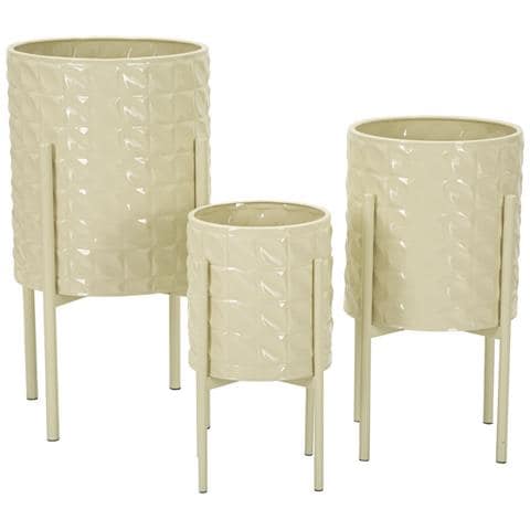 Set 3 Porta-vasi Betsy In Ferro Laccato Crema Con Piedistallo - Foto 1