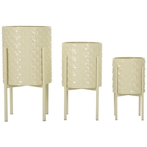 Set 3 Porta-vasi Betsy In Ferro Laccato Crema Con Piedistallo - Foto 2